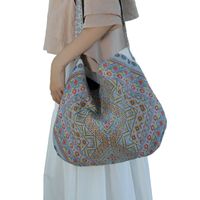 Women's Medium Polyester Cotton Geometric Color Block Vacation Square Magnetic Buckle Shoulder Bag sku image 15