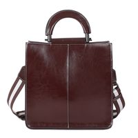 Women's Medium Leather Solid Color Vintage Style Zipper Buckle Handbag sku image 3