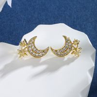 1 Pair IG Style Modern Style Classic Style Star Moon Plating Inlay Copper Alloy Rhinestones 14K Gold Plated Ear Studs main image 3