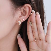 1 Pair IG Style Modern Style Classic Style Star Moon Plating Inlay Copper Alloy Rhinestones 14K Gold Plated Ear Studs main image 1