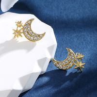 1 Pair IG Style Modern Style Classic Style Star Moon Plating Inlay Copper Alloy Rhinestones 14K Gold Plated Ear Studs main image 4