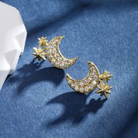 1 Pair IG Style Modern Style Classic Style Star Moon Plating Inlay Copper Alloy Rhinestones 14K Gold Plated Ear Studs main image 5