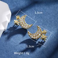 1 Pair IG Style Modern Style Classic Style Star Moon Plating Inlay Copper Alloy Rhinestones 14K Gold Plated Ear Studs main image 2