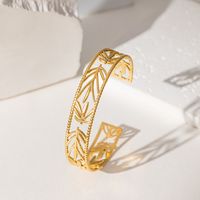 Vintage Style Simple Style Square Leaves Solid Color 304 Stainless Steel 18K Gold Plated Bangle In Bulk main image 3