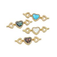 1 Piece 29 * 9mm Copper Zircon 18K Gold Plated Heart Shape Polished Connector main image 4