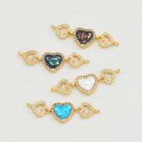 1 Piece 29 * 9mm Copper Zircon 18K Gold Plated Heart Shape Polished Connector main image 3