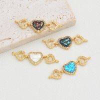 1 Piece 29 * 9mm Copper Zircon 18K Gold Plated Heart Shape Polished Connector main image 1