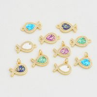1 Piece 11 * 21mm 21 * 11mm Copper Zircon 18K Gold Plated Fish Polished Pendant main image 5