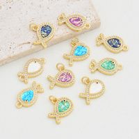 1 Piece 11 * 21mm 21 * 11mm Copper Zircon 18K Gold Plated Fish Polished Pendant main image 1