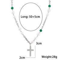 IG Style Cross 304 Stainless Steel Imitation Pearl Polishing Inlay Rhinestones Unisex Pendant Necklace main image 2
