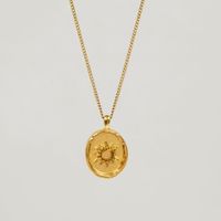201 Stainless Steel 304 Stainless Steel Gold Plated Retro Streetwear Round Sun Moon Pendant Necklace main image 2