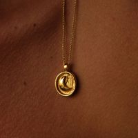 201 Stainless Steel 304 Stainless Steel Gold Plated Retro Streetwear Round Sun Moon Pendant Necklace main image 6