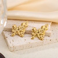 1 Pair Vintage Style Simple Style Irregular Pleated Stainless Steel 18K Gold Plated Ear Studs main image 1