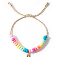 IG Style Handmade Bohemian Letter Rainbow Beaded Soft Clay Copper Beaded 18K Gold Plated Women's Bracelets sku image 1