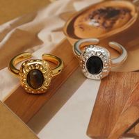 Wholesale IG Style Baroque Style Oval Copper Laser Inlay 18K Gold Plated Tiger Eye Open Rings main image 1