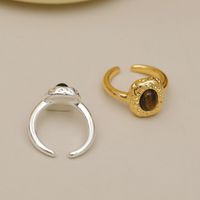 Wholesale IG Style Baroque Style Oval Copper Laser Inlay 18K Gold Plated Tiger Eye Open Rings main image 3