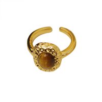 Wholesale IG Style Baroque Style Oval Copper Laser Inlay 18K Gold Plated Tiger Eye Open Rings main image 5