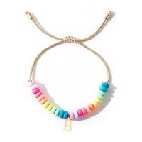 IG Style Handmade Bohemian Letter Rainbow Beaded Soft Clay Copper Beaded 18K Gold Plated Women's Bracelets sku image 2