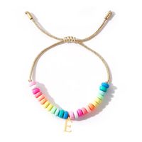 IG Style Handmade Bohemian Letter Rainbow Beaded Soft Clay Copper Beaded 18K Gold Plated Women's Bracelets sku image 5