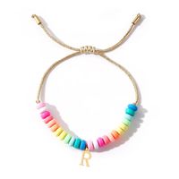 IG Style Handmade Bohemian Letter Rainbow Beaded Soft Clay Copper Beaded 18K Gold Plated Women's Bracelets sku image 18