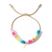 IG Style Handmade Bohemian Letter Rainbow Beaded Soft Clay Copper Beaded 18K Gold Plated Women's Bracelets sku image 25