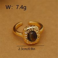 Wholesale IG Style Baroque Style Oval Copper Laser Inlay 18K Gold Plated Tiger Eye Open Rings sku image 1
