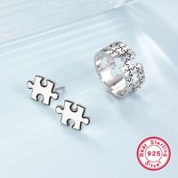 Vintage Style Simple Style Roman Style Jigsaw Sterling Silver Hollow Out White Gold Plated Women's Rings Earrings main image 1