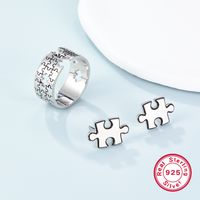 Vintage Style Simple Style Roman Style Jigsaw Sterling Silver Hollow Out White Gold Plated Women's Rings Earrings main image 4