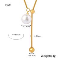Elegant French Style Simple Style Round Artificial Pearl Titanium Steel Asymmetrical 18K Gold Plated Women's Pendant Necklace Long Necklace main image 2