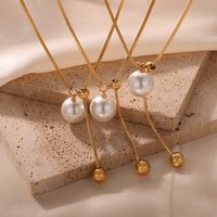 Elegant French Style Simple Style Round Artificial Pearl Titanium Steel Asymmetrical 18K Gold Plated Women's Pendant Necklace Long Necklace main image 7