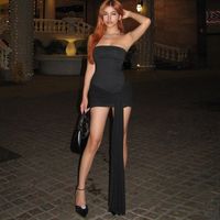 Women's Sheath Dress Sexy Strapless Sleeveless Solid Color Above Knee Outdoor Daily Beach main image 3
