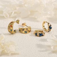 1 Pair IG Style Simple Style Circle Inlay Copper Zircon 18K Gold Plated Hoop Earrings Ear Studs main image 1