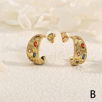 1 Pair IG Style Simple Style Circle Inlay Copper Zircon 18K Gold Plated Hoop Earrings Ear Studs main image 5