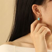 1 Pair IG Style Vintage Style Water Droplets Inlay Copper Turquoise 18K Gold Plated Drop Earrings main image 7