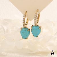 1 Pair IG Style Vintage Style Water Droplets Inlay Copper Turquoise 18K Gold Plated Drop Earrings main image 4
