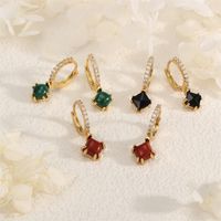 1 Pair IG Style Vintage Style Square Inlay Copper Malachite Zircon 18K Gold Plated Drop Earrings main image 3