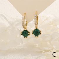 1 Pair IG Style Vintage Style Square Inlay Copper Malachite Zircon 18K Gold Plated Drop Earrings main image 8
