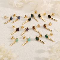1 Pair IG Style Vintage Style Triangle Inlay Copper Malachite Agate Zircon 18K Gold Plated Drop Earrings main image 9