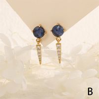 1 Pair IG Style Vintage Style Triangle Inlay Copper Malachite Agate Zircon 18K Gold Plated Drop Earrings main image 4