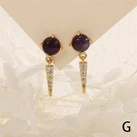 1 Pair IG Style Vintage Style Triangle Inlay Copper Malachite Agate Zircon 18K Gold Plated Drop Earrings main image 6