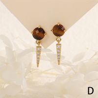 1 Pair IG Style Vintage Style Triangle Inlay Copper Malachite Agate Zircon 18K Gold Plated Drop Earrings main image 7