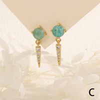 1 Pair IG Style Vintage Style Triangle Inlay Copper Malachite Agate Zircon 18K Gold Plated Drop Earrings main image 8