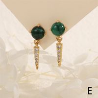 1 Pair IG Style Vintage Style Triangle Inlay Copper Malachite Agate Zircon 18K Gold Plated Drop Earrings main image 5