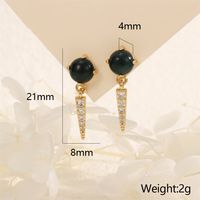 1 Pair IG Style Vintage Style Triangle Inlay Copper Malachite Agate Zircon 18K Gold Plated Drop Earrings main image 2