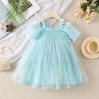 Princess Mesh Grid Sequins Popover Hollow Out Chiffon Girls Dresses main image 2