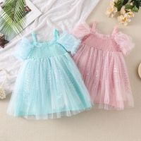 Princess Mesh Grid Sequins Popover Hollow Out Chiffon Girls Dresses main image 4