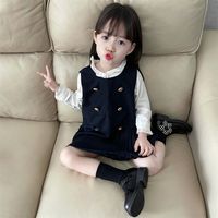Preppy Style Simple Double Button Cotton Blend Girls Clothing Sets main image 1