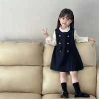 Preppy Style Simple Double Button Cotton Blend Girls Clothing Sets main image 3