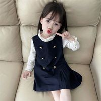 Preppy Style Simple Double Button Cotton Blend Girls Clothing Sets sku image 1