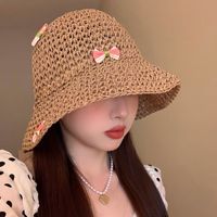 Women's Vacation Beach Bow Knot Braid Wide Eaves Bucket Hat main image 3